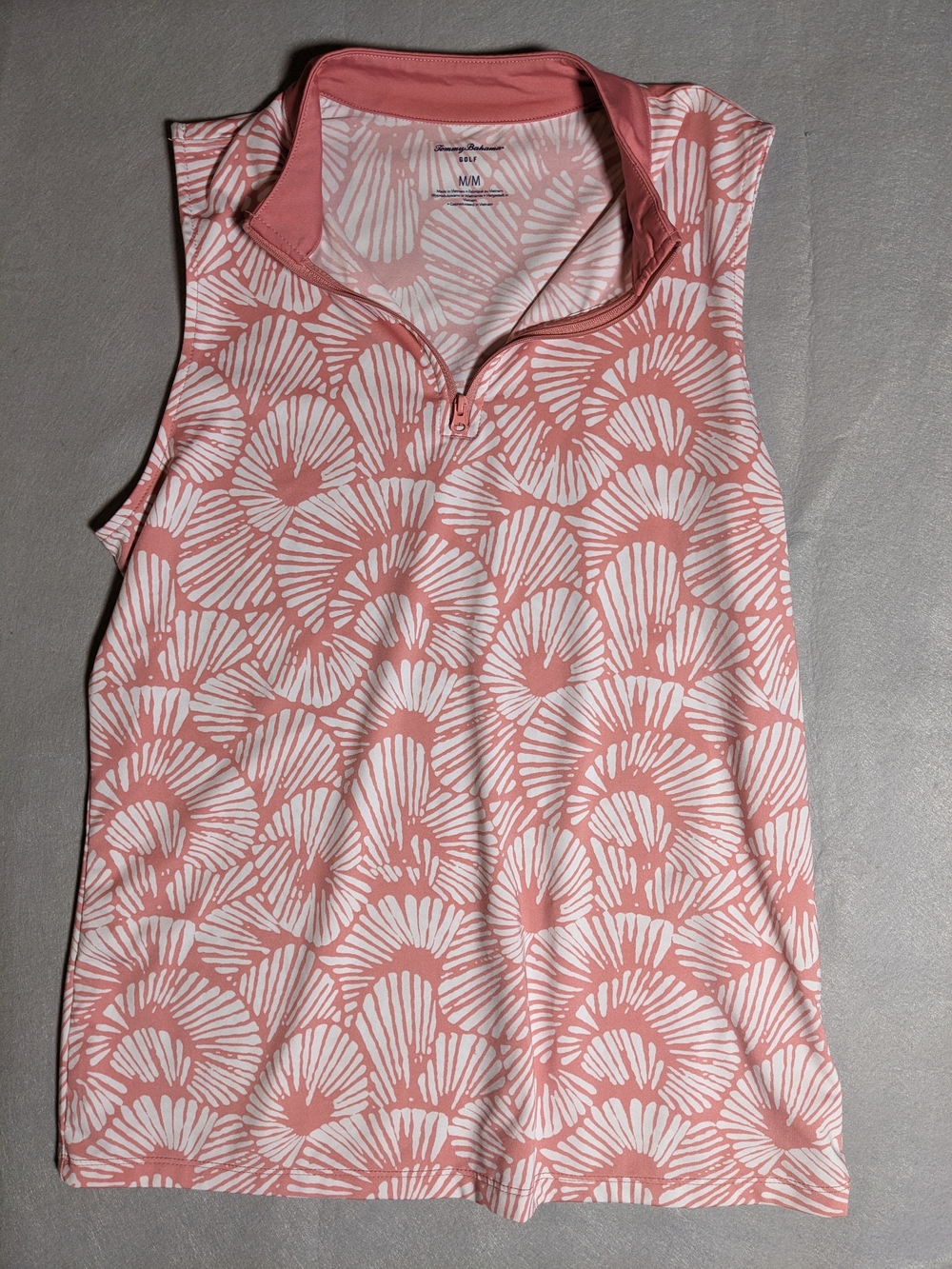 Tommy Bahama Pink and White Sleeveless Zip Mock Neck Tank